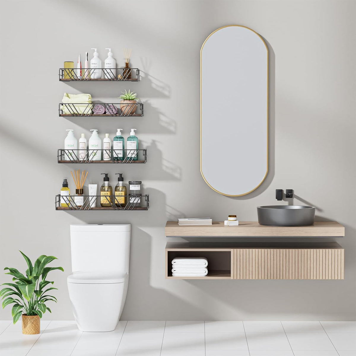 Floating Shelves for Wall Set of 4, Different Sizes Mounted Wood Floating Shelf, Wall Shelves for