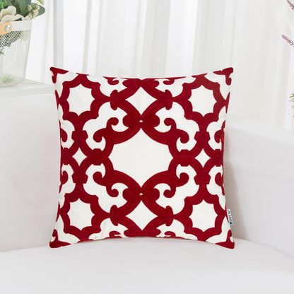 HWY 50 Red Decorative Throw Pillow Covers 18x18 Inch (1 Piece), Embroidered Cotton Farmhouse