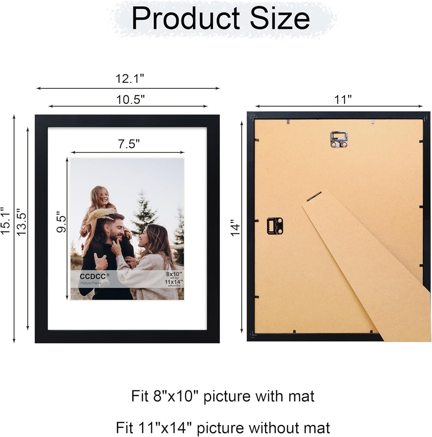 11x14 Picture Frame Set of 4, 11 x 14 Wood Photo Frames with Mat for 8x10, Wooden Frame with Real