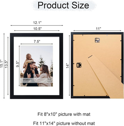 11x14 Picture Frame Set of 4, 11 x 14 Wood Photo Frames with Mat for 8x10, Wooden Frame with Real