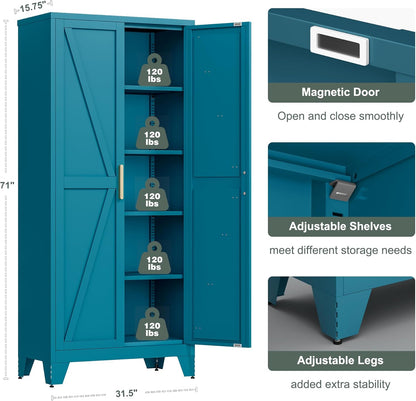 71'' Farmhouse Metal Storage Cabinet with Barn Doors,Steel File Cabinet for Home Office,Kitchen