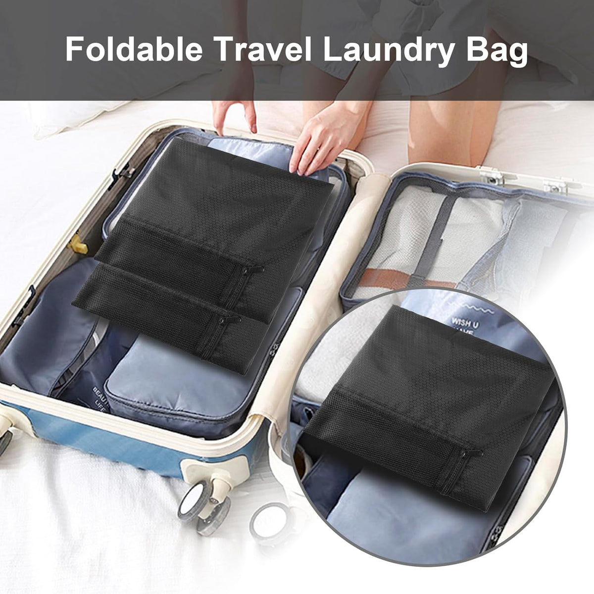 Femuar Laundry Bag Backpack Durable Laundry Bag with Shoulder Straps and Mesh Pockets Portable