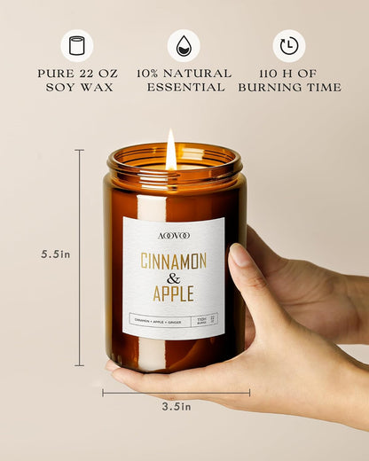 AOOVOO Apple Cinnamon Candles - 22 oz Scented Candles, Aromatherapy Candle, Soy Candle for Home