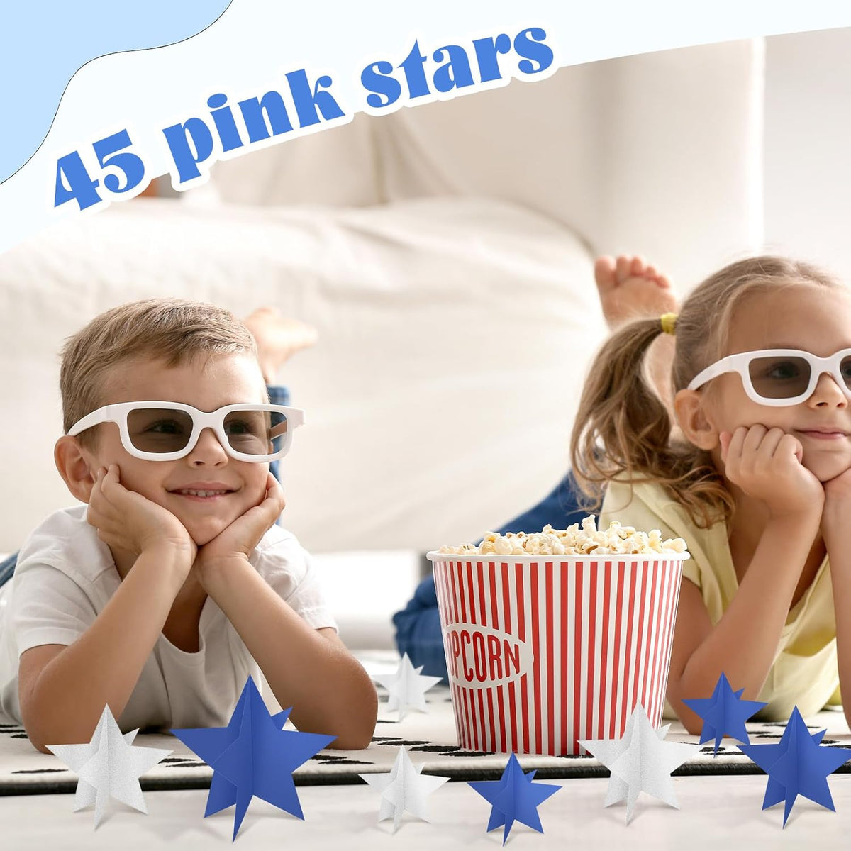 45 Pcs 3D Star Centerpieces Movie Night Decorations for Table in 3 Sizes Hanging Supplies for Red