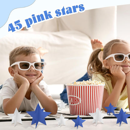 45 Pcs 3D Star Centerpieces Movie Night Decorations for Table in 3 Sizes Hanging Supplies for Red