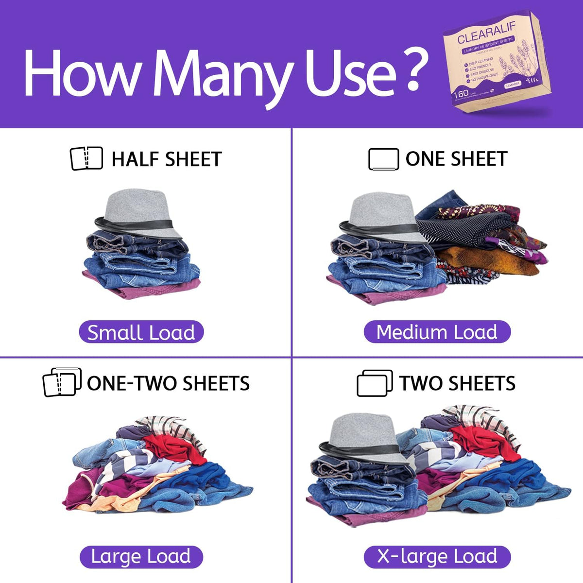 Laundry Detergent Sheets (160 Sheets), Lavender,Up to 320 Loads - Great For Travel,Apartments