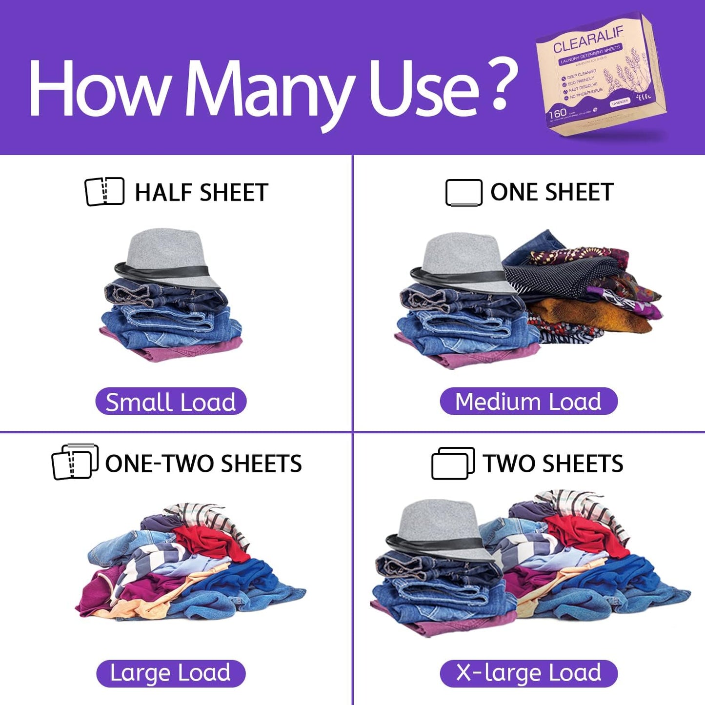 CLEARALIF Laundry Detergent Sheets 80 Sheets (Up to 160 Loads), Lavender - Great For Apartments