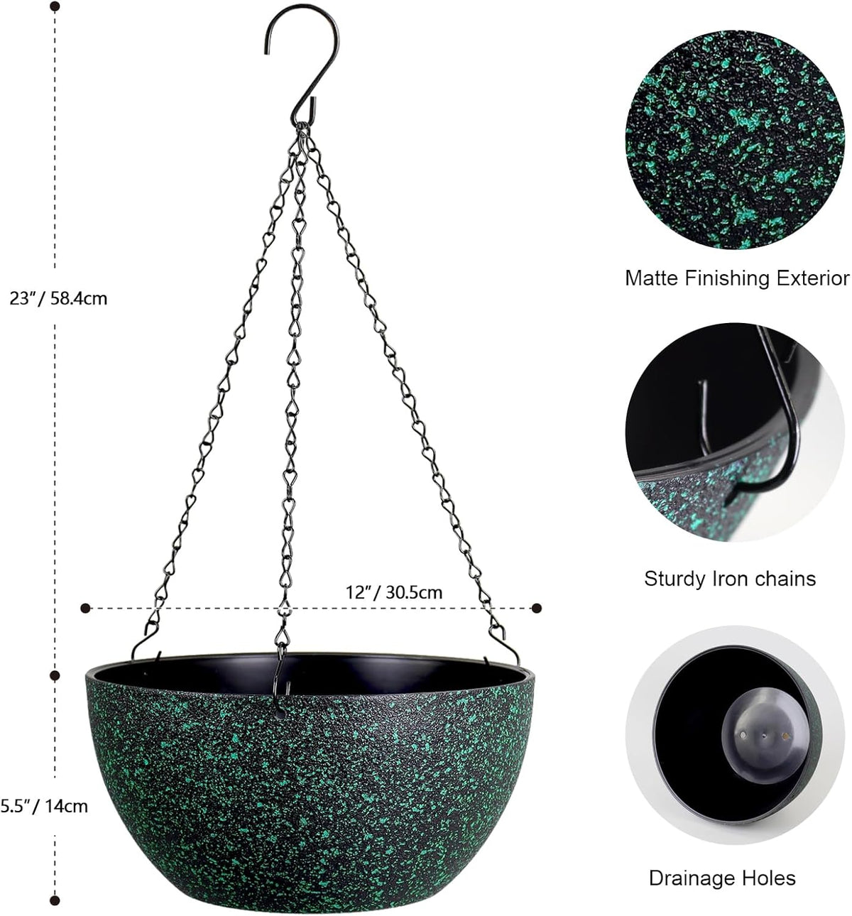 12 inch Large Hanging Planters for Indoor Outdoor Plants, 2 Pack Hanging Flower Pots with Drainage