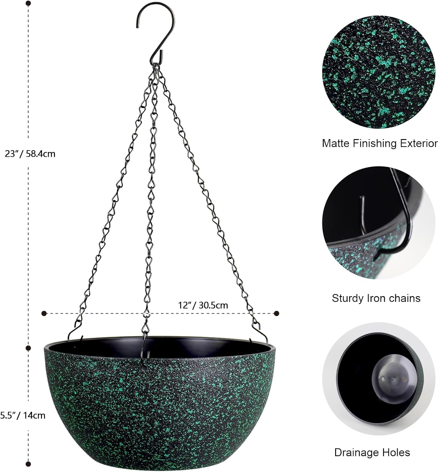 12 inch Large Hanging Planters for Indoor Outdoor Plants, 2 Pack Hanging Flower Pots with Drainage