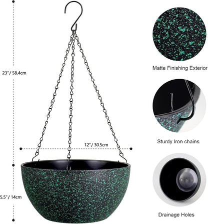 12 inch Large Hanging Planters for Indoor Outdoor Plants, 2 Pack Hanging Flower Pots with Drainage
