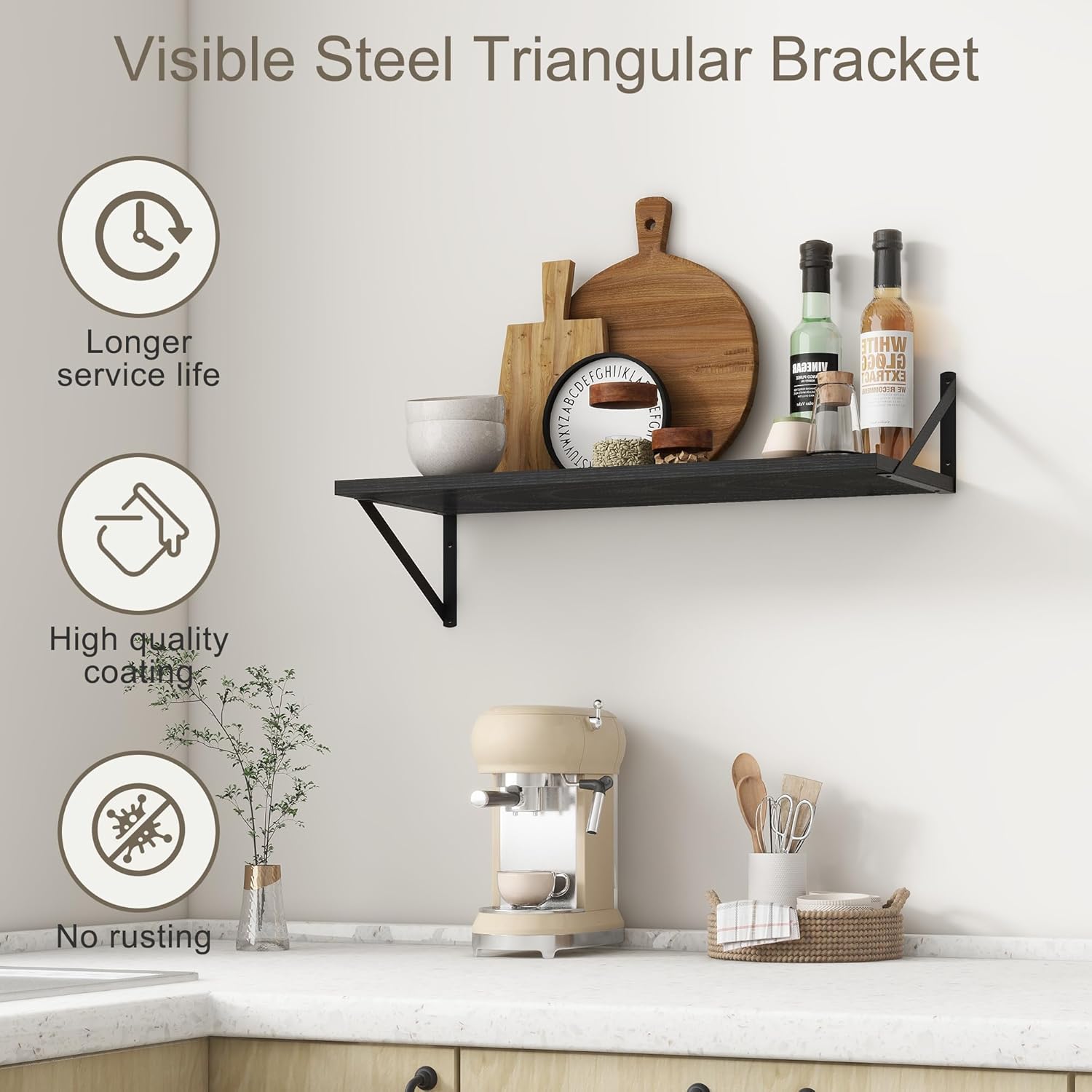 Fun Memories 27.5" W x12 D Floating Shelves, Black Wall Shelf with Brackets, 12 Inch Deep Floating
