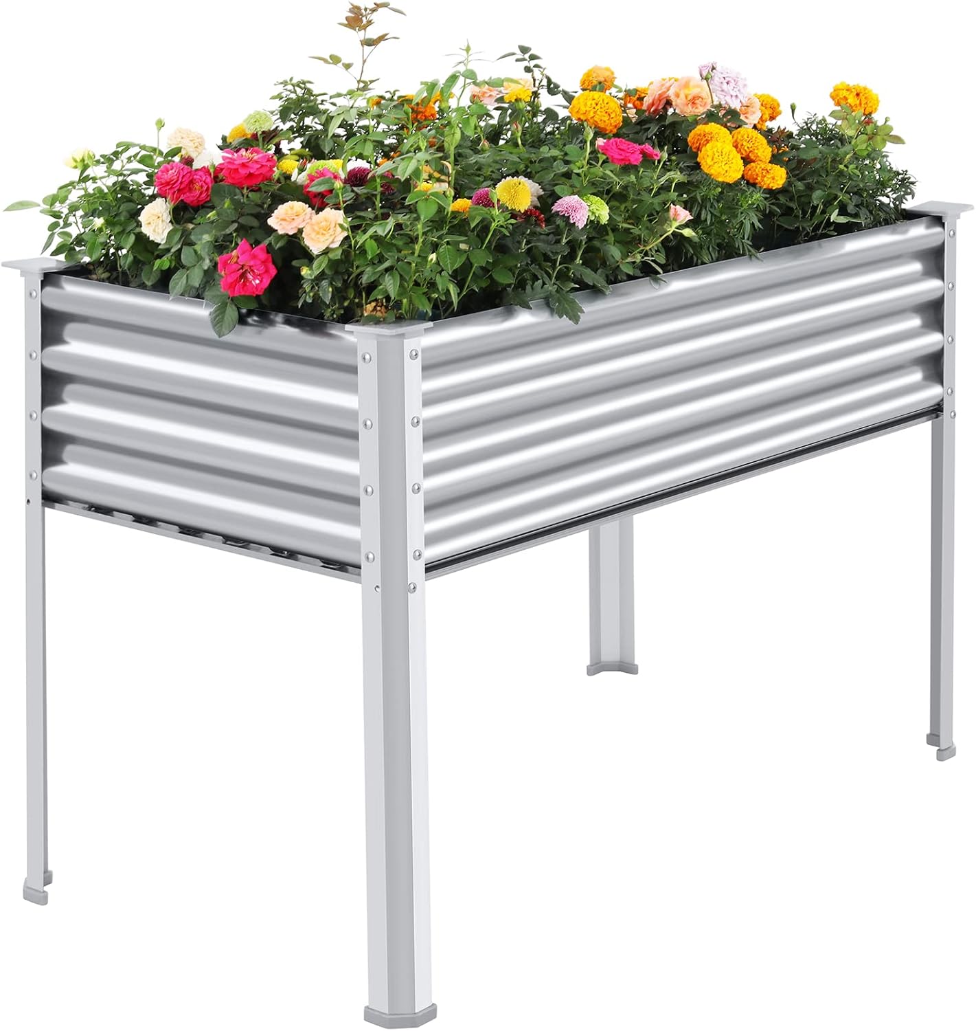 Land Guard Galvanized Raised Garden Bed with Legs, 48×24×32in Large Metal Elevated Raised Planter