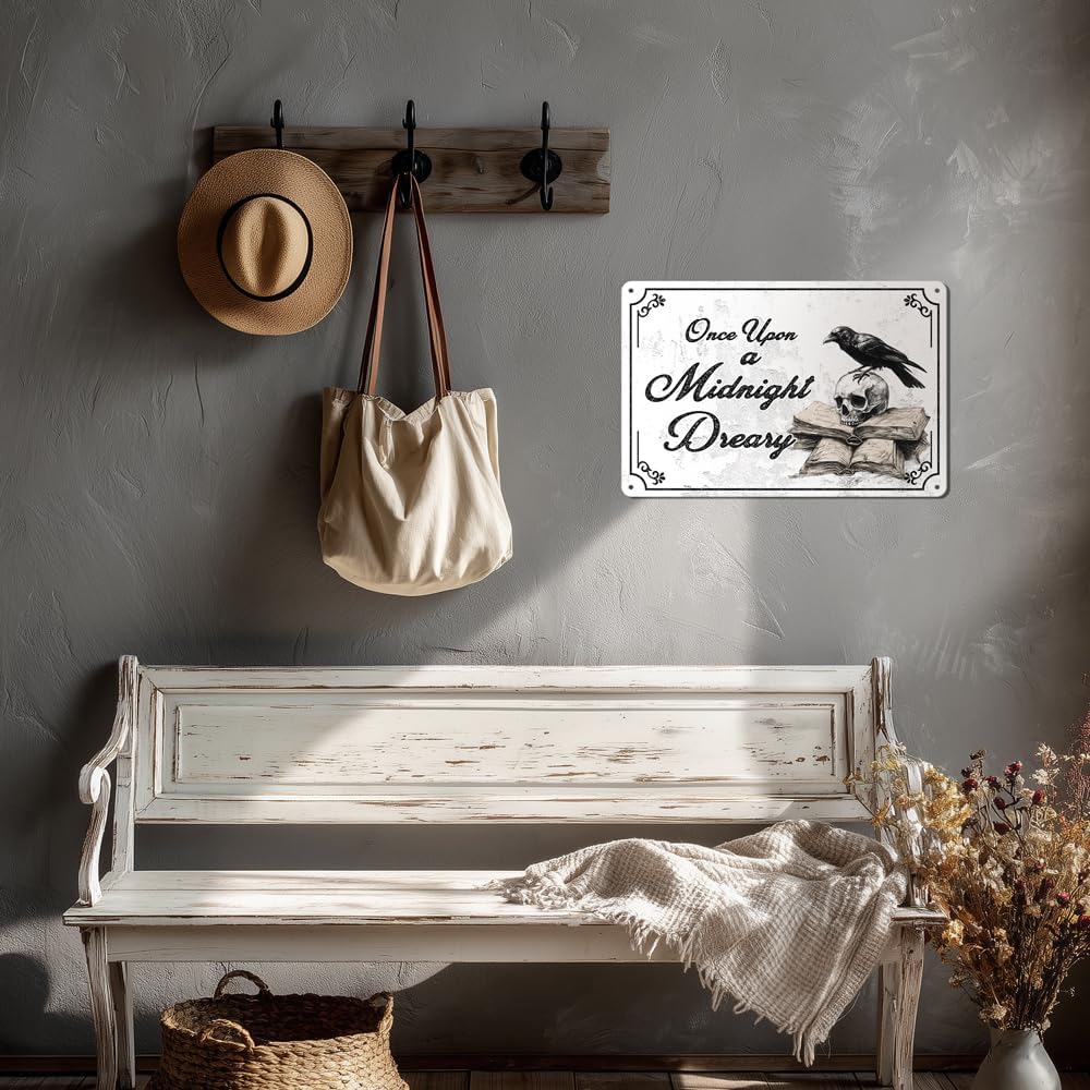Heuhuww Vintage Gothic Wall Decor-Once Upon A Midnight Dreary Gothic Metal Sign for Home Room,The