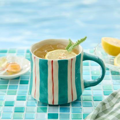 Vibrant Striped Ceramic Coffee Mug - Unique Green Design, 12oz, Microwave & Dishwasher Safe