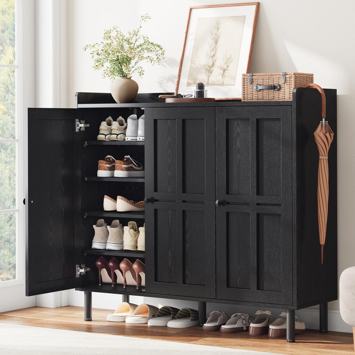 ComfyCorner Shoe Cabinet with 3 Doors, Shoe Rack for Entryway, Black