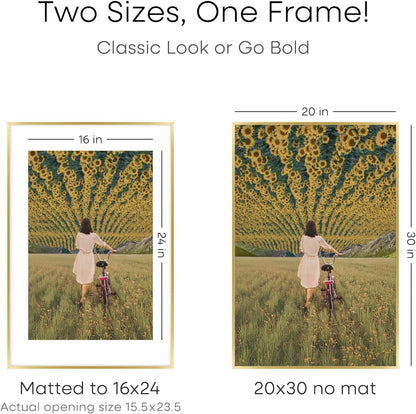 Homeforia 20x30 Poster Frame Gold, High End Metal 20 x 30 Picture Frames with Mat 16 by 24 Photo
