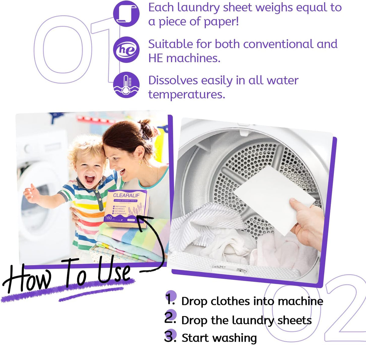 Laundry Detergent Sheets (160 Sheets), Lavender,Up to 320 Loads - Great For Travel,Apartments