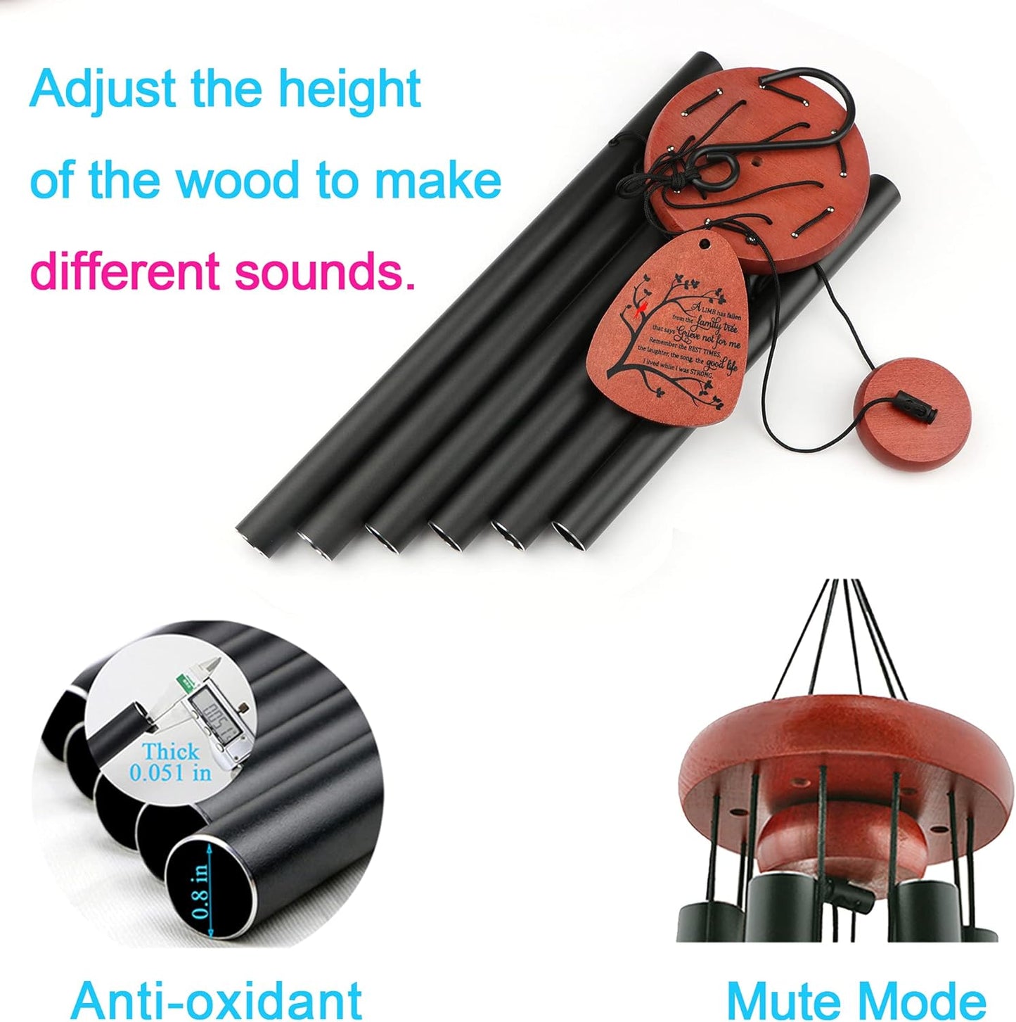Memgift Memorial Wind Chimes for Outside- Sympathy Gift for Loss of Mom or Dad, Outdoor Keepsake