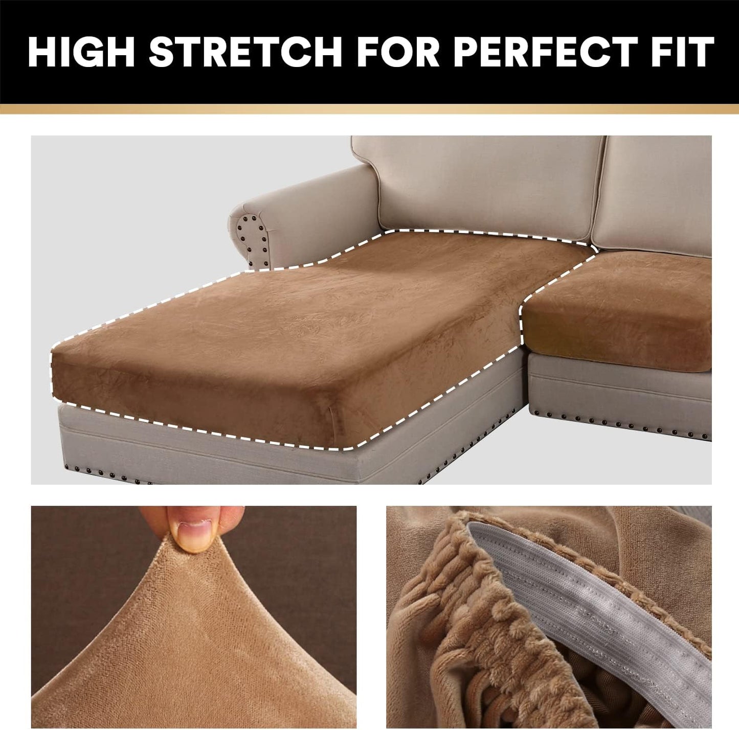 PrinceDeco Sectional Couch Covers 3 Pieces Velvet Sofa Covers L Shape Soft Couch Covers for