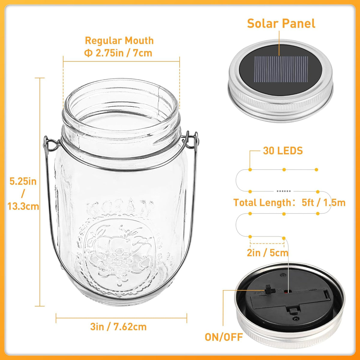 GIGALUMI Solar Mason Jar Lights, 8 Pack 30 Led String Fairy Lights Garden Lights Outdoor Waterproof