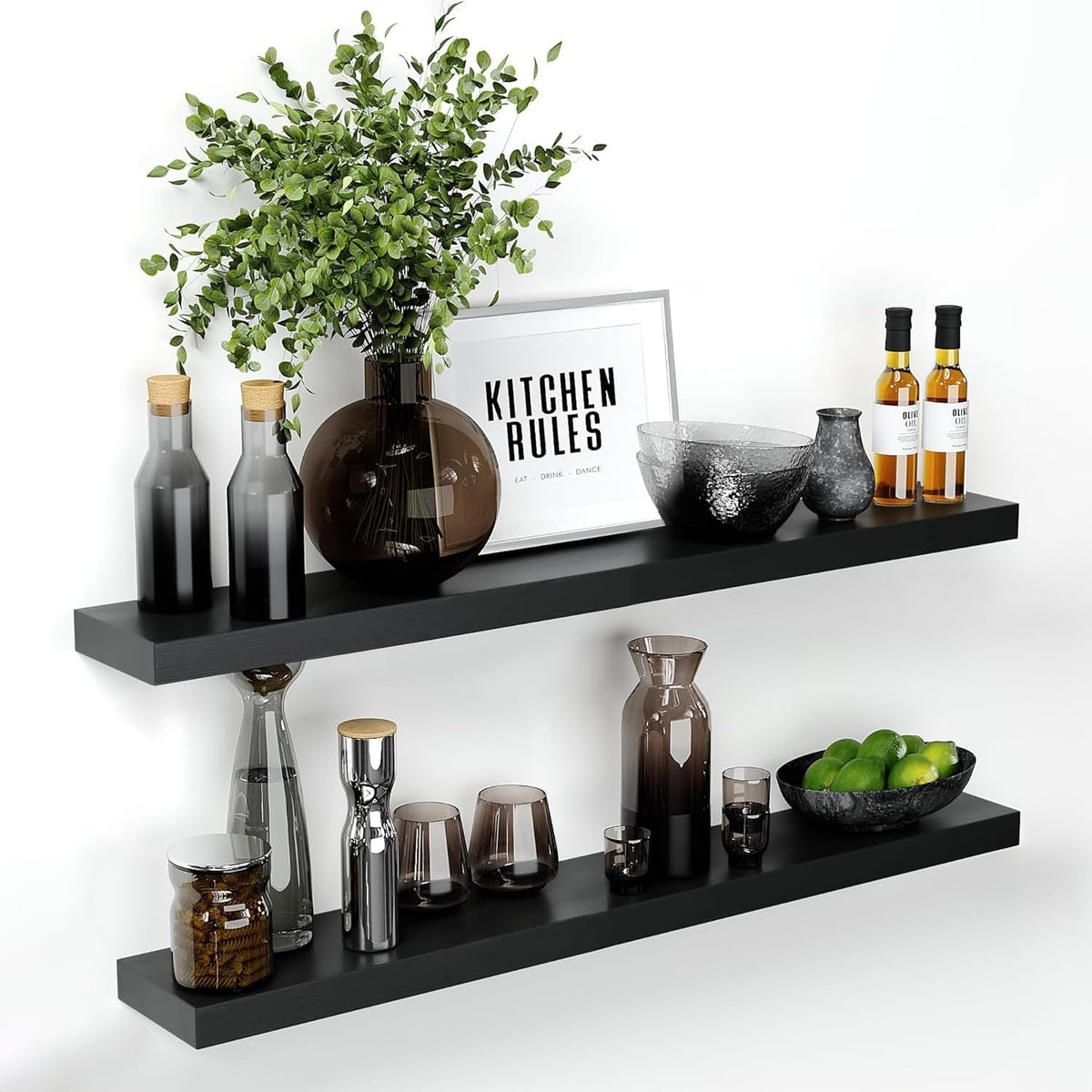 Homeforia Floating Black Shelf 42 inch, High End Solid Real Wood 42 inches Long Floating Shelves