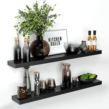 Homeforia Floating Black Shelf 42 inch, High End Solid Real Wood 42 inches Long Floating Shelves