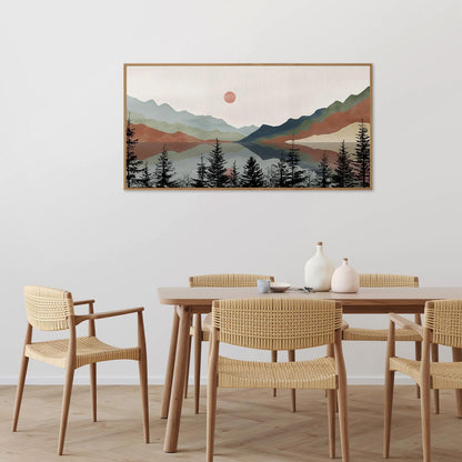 Tinonedraw Boho Mountain Framed Canvas Wall Art Set, Watercolor Nature Landscape Wall Decor