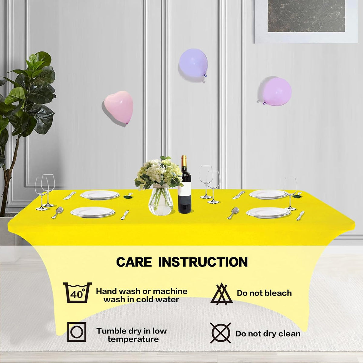 IVAPUPU 2 Pack 6FT Table Cloth for Rectangular Fitted Events Stretch Yellow Table Covers Washable