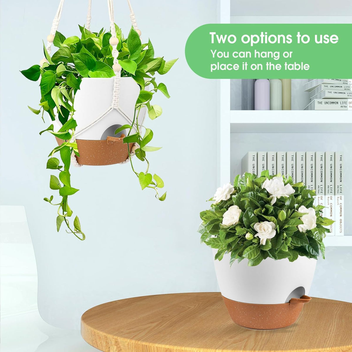 Hanging Planters for Indoor Outdoor Plants, 2 Pack Self Watering Hanging Pot with Drainage Holes