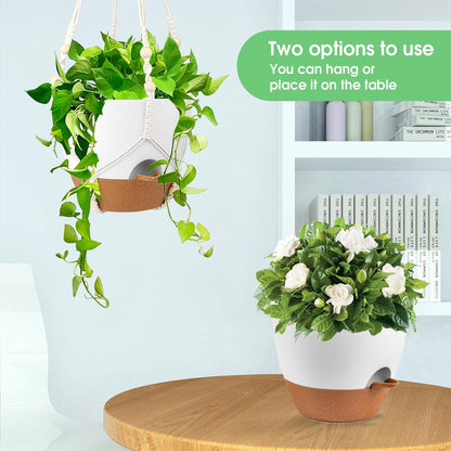 Hanging Planters for Indoor Outdoor Plants, 2 Pack Self Watering Hanging Pot with Drainage Holes
