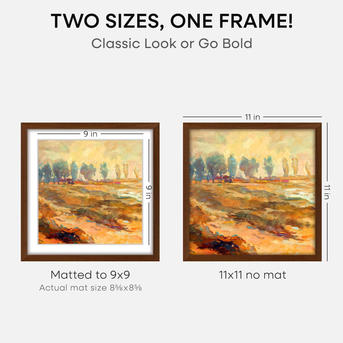 Homeforia 11x11 Picture Frame Brown, High-End Dark Oak 11 x 11 Square Brown Wood Frames with Mat 9