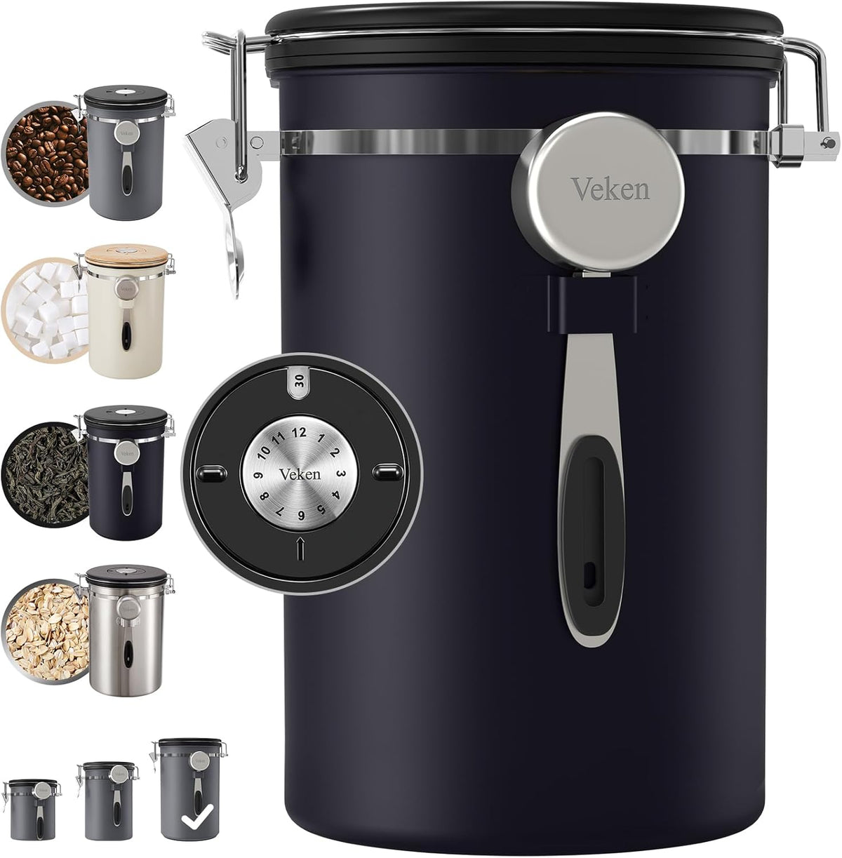 Veken Coffee Canister, 39OZ Large, Airtight Stainless Steel Food Storage Container for 2.2lbs