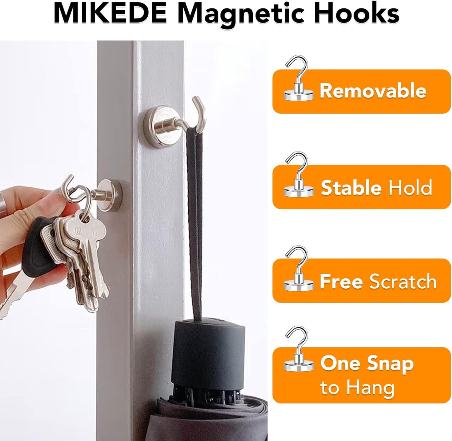 MIKEDE Magnetic Hooks, 80LB+ Heavy Duty Magnetic Hooks Cruise with Epoxy Coating for Refrigerator