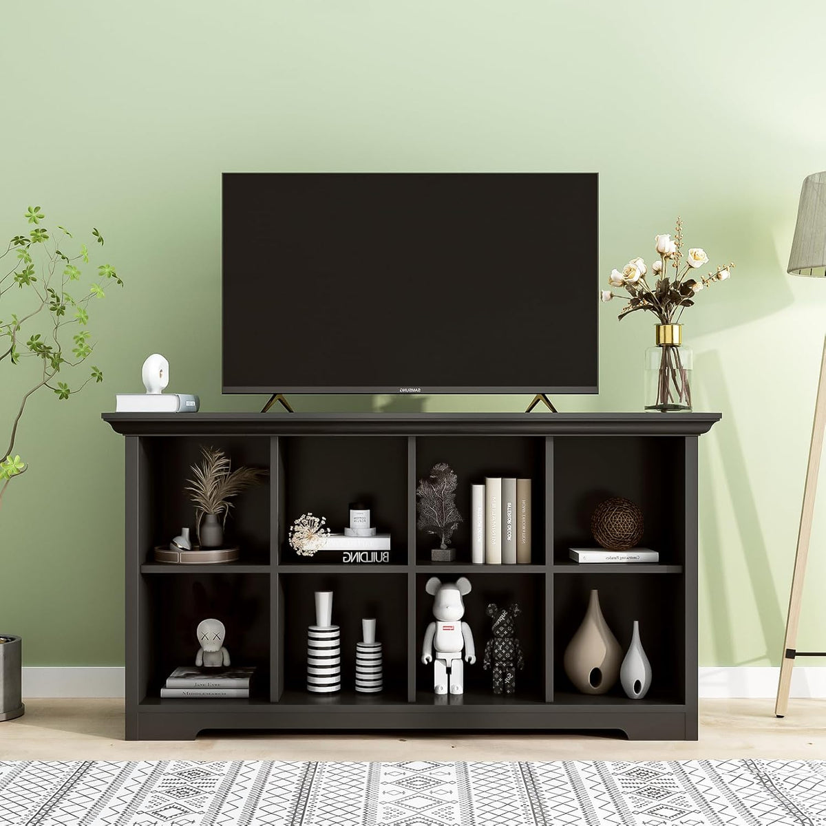 Cube Shelf Bookcase with Base - Wooden 2 Tiers Floor Standing Low Storage Cabinet for Home and