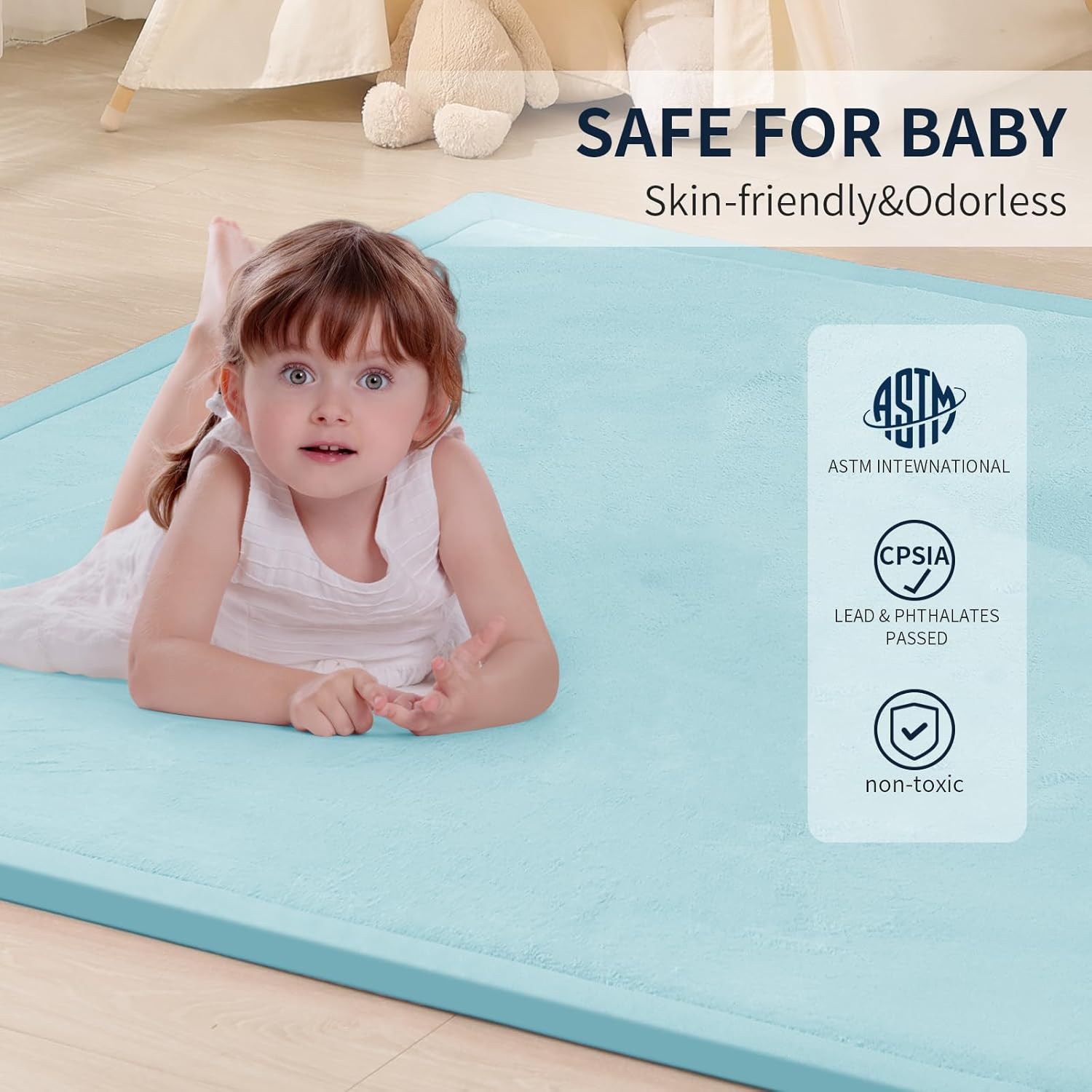 ACOMOPACK Baby Play Mat for Floor 1.3" Thick Memory Foam Play Mat 79"×118" Tummy Time Crawling with