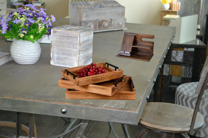 3 Piece Coffee Table Tray Decorative Nested Vintage Wood Serving Tray Set for Eating, Breakfast