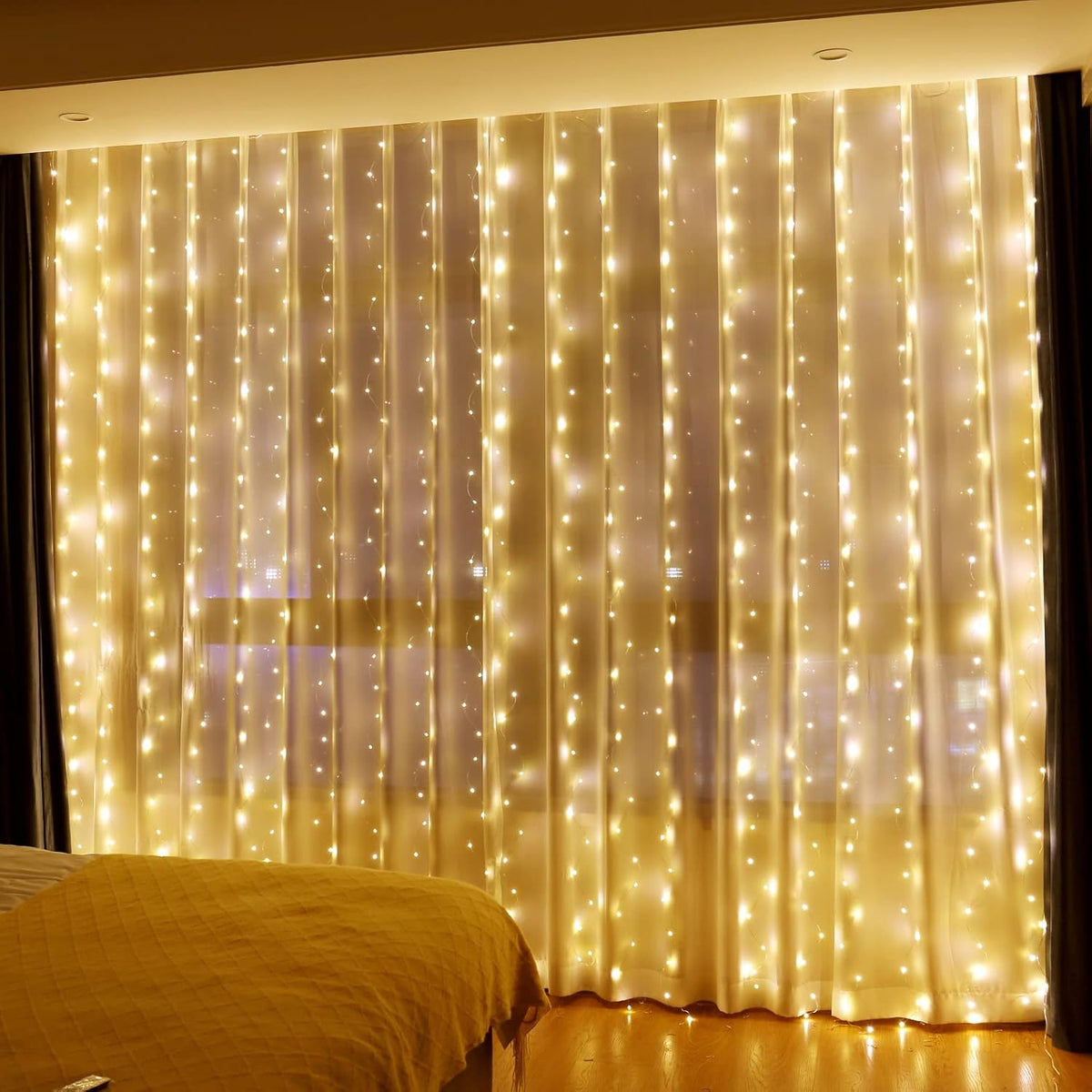 HXWEIYE 2 Pack Warm White 300LED Curtain Fairy Lights, 9.8x9.8Ft Led String Light with Rotating