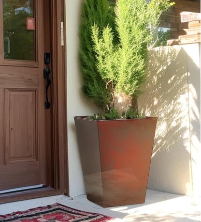KOL 18''H. Bright Glazed Planter with Drainage Hole, Set of 2, Galvanized Steel Planter Pots for