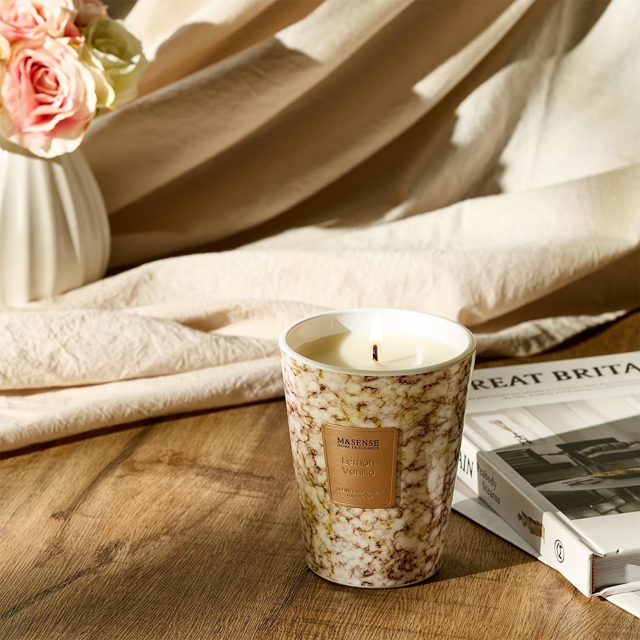M&SENSE Sugared Lemon Zest Scented Candles for Home, Lead-free Wick Highly Scented Jar Candles
