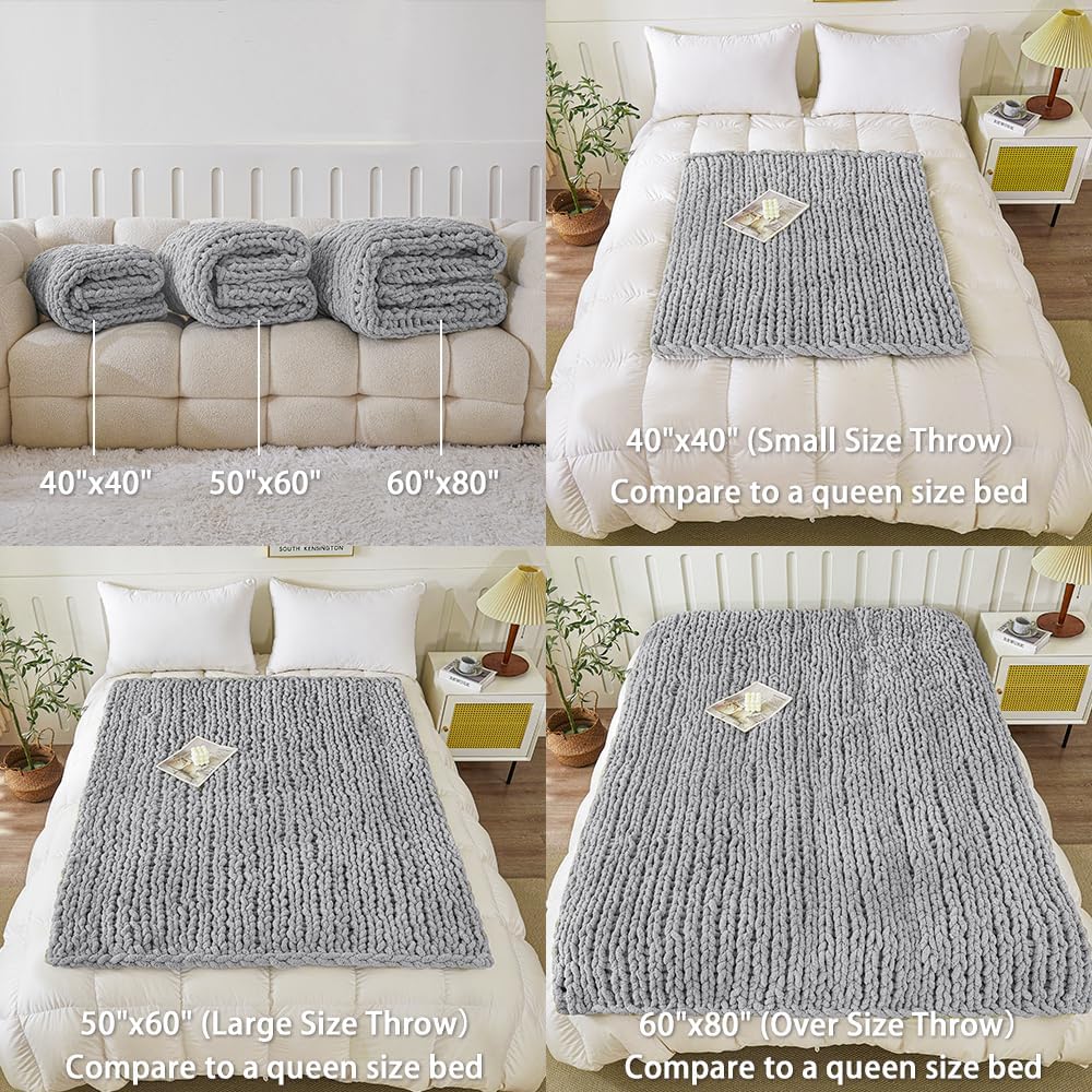 WESHIONGOO Chunky Knit Blanket Throw 40"×40" Knitted Throw Blankets for Couch Bed Fluffy Soft