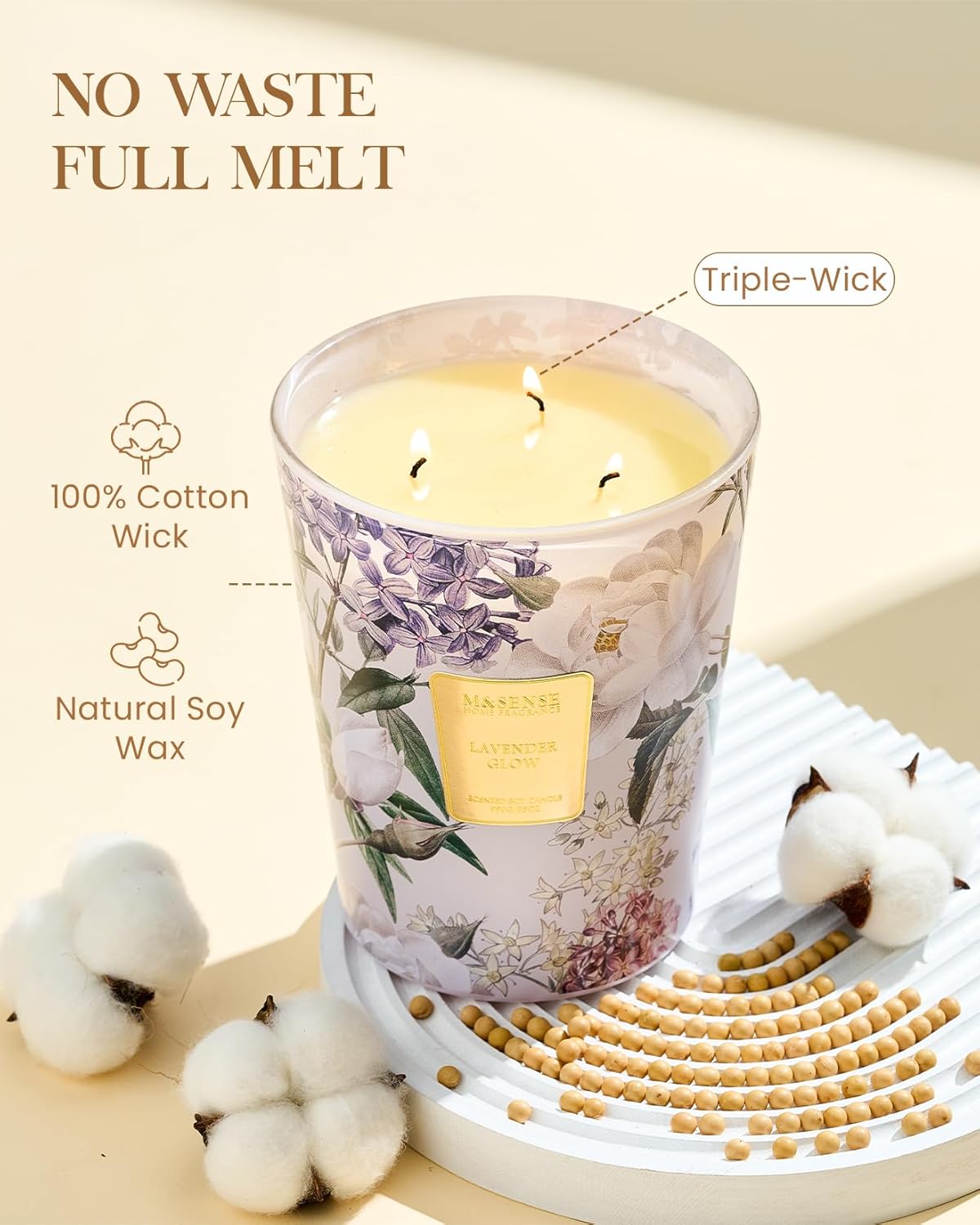 M&SENSE Extra Large Lavender Soy Candles for Home Scented 35oz 150 Hour Long Lasting Slow Burning