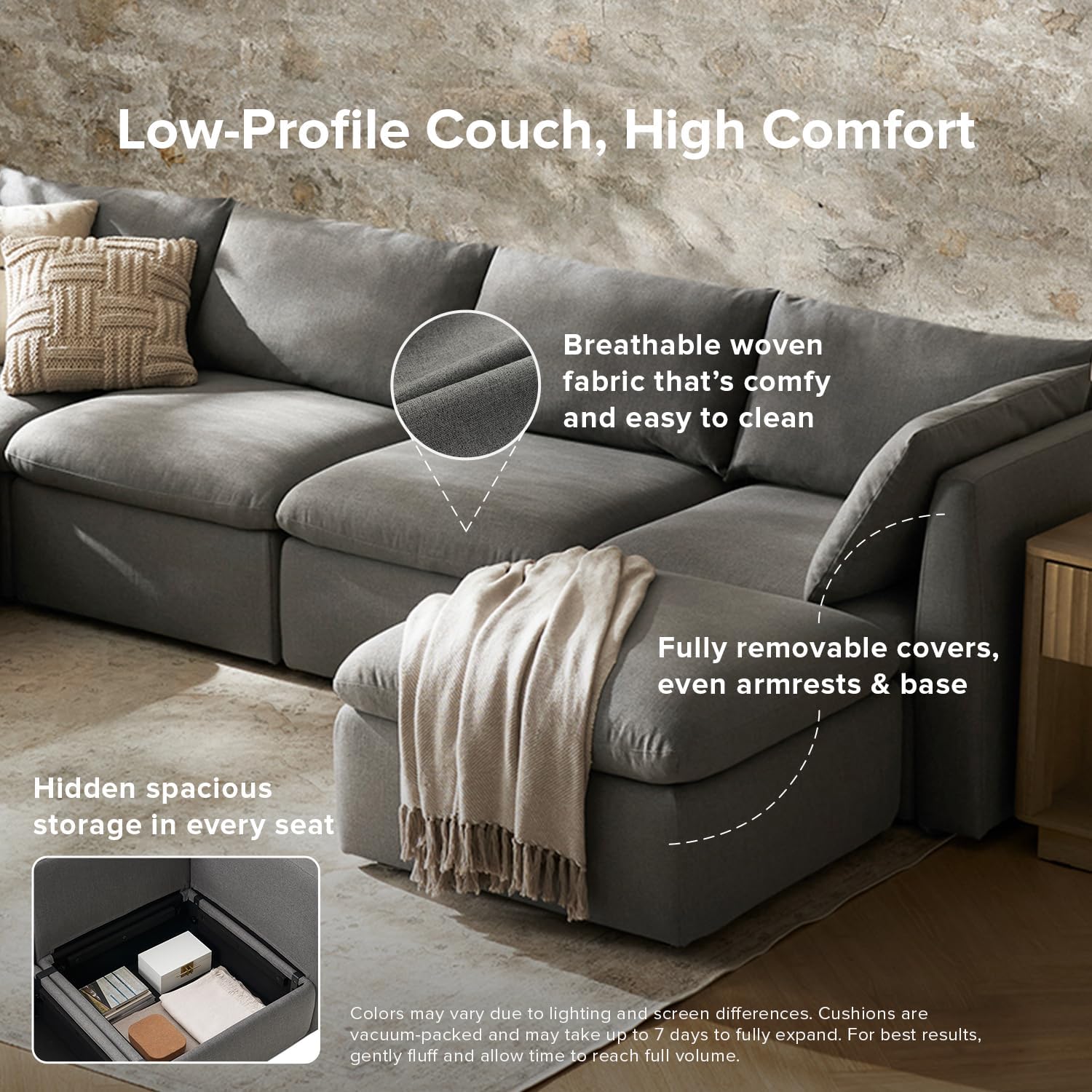 mopio Oversized Modular Sectional Sofa with Fully Removable Covers and Storage, Convertible U