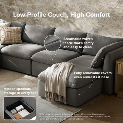 mopio Oversized Modular Sectional Sofa with Fully Removable Covers and Storage, Convertible U