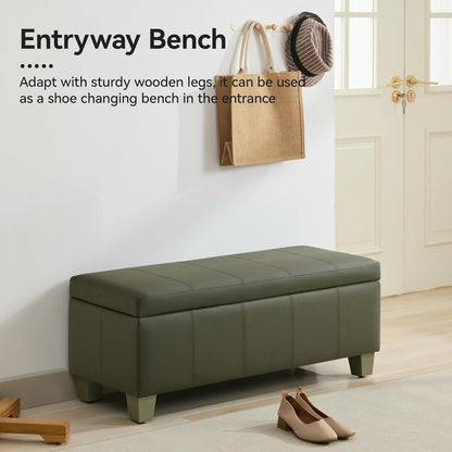 41" Faux Leather Storage Ottoman, Stitch Tufted Rectangle Upholstered End of Bed Storage Bench