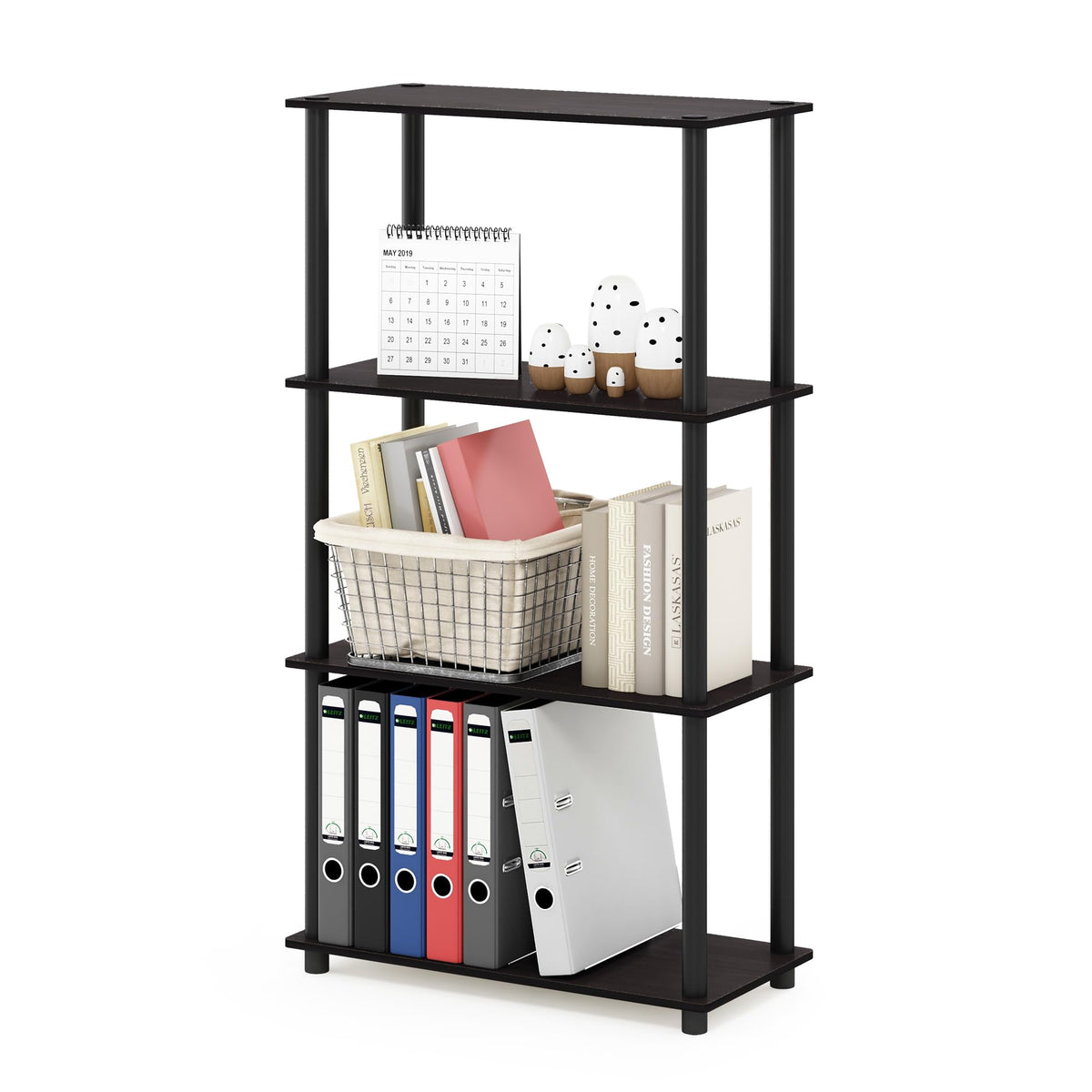 Furinno Turn-N-Tube Storage Shelves, 4-Tier Book Shelf, Corner Shelf, Toolless Open Shelves, for
