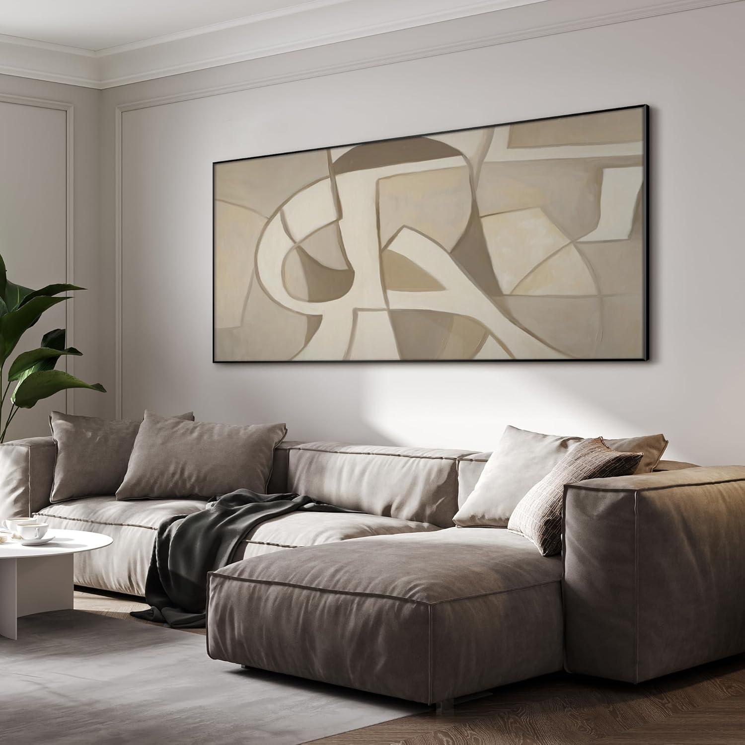 SIGNWIN 24"x46" Extra Large Framed Wall Art Neutral Abstract Geometric in Mid-Century Style