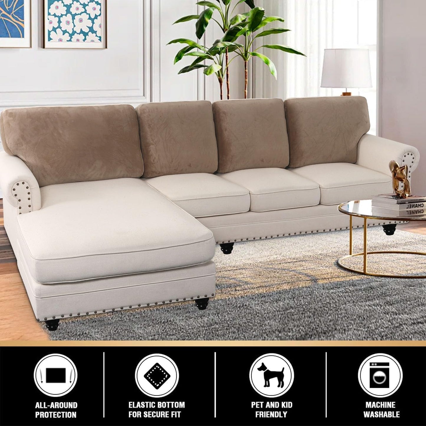 PrinceDeco Sectional Couch Covers Velvet Cushion Covers for Sectional Couch Washable Cushion Covers
