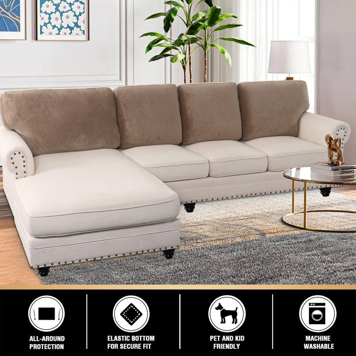 PrinceDeco Sectional Couch Covers Velvet Cushion Covers for Sectional Couch Washable Cushion Covers