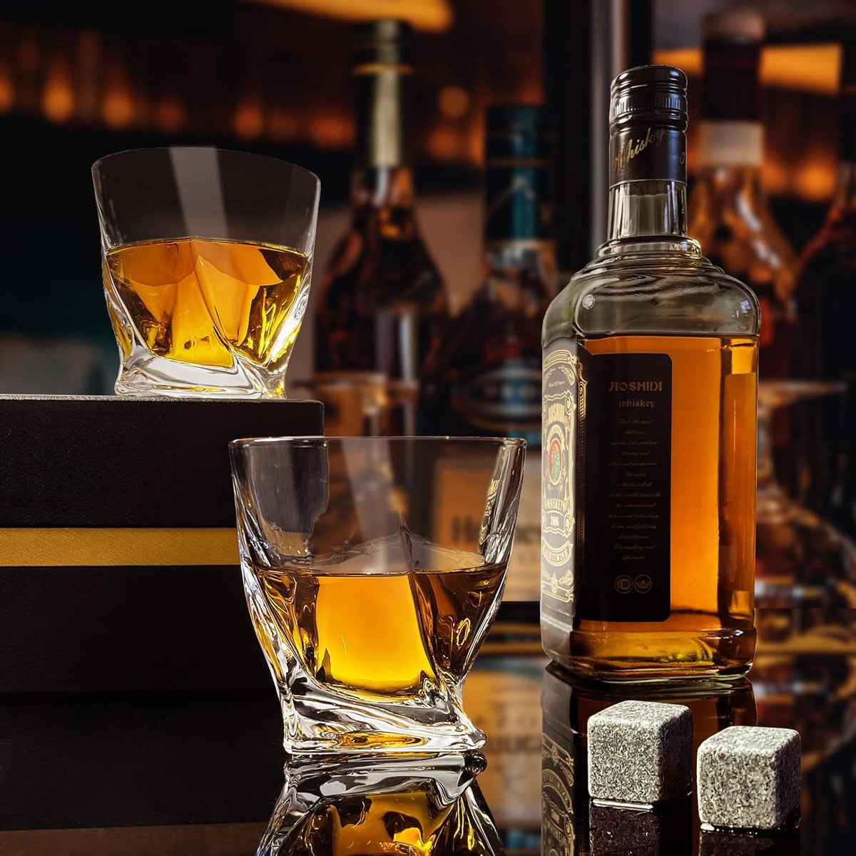 Crystal Whiskey Glasses Set of 2 with Ice Ball Molds, 11 Oz Old Fashioned Glasses Packaged in