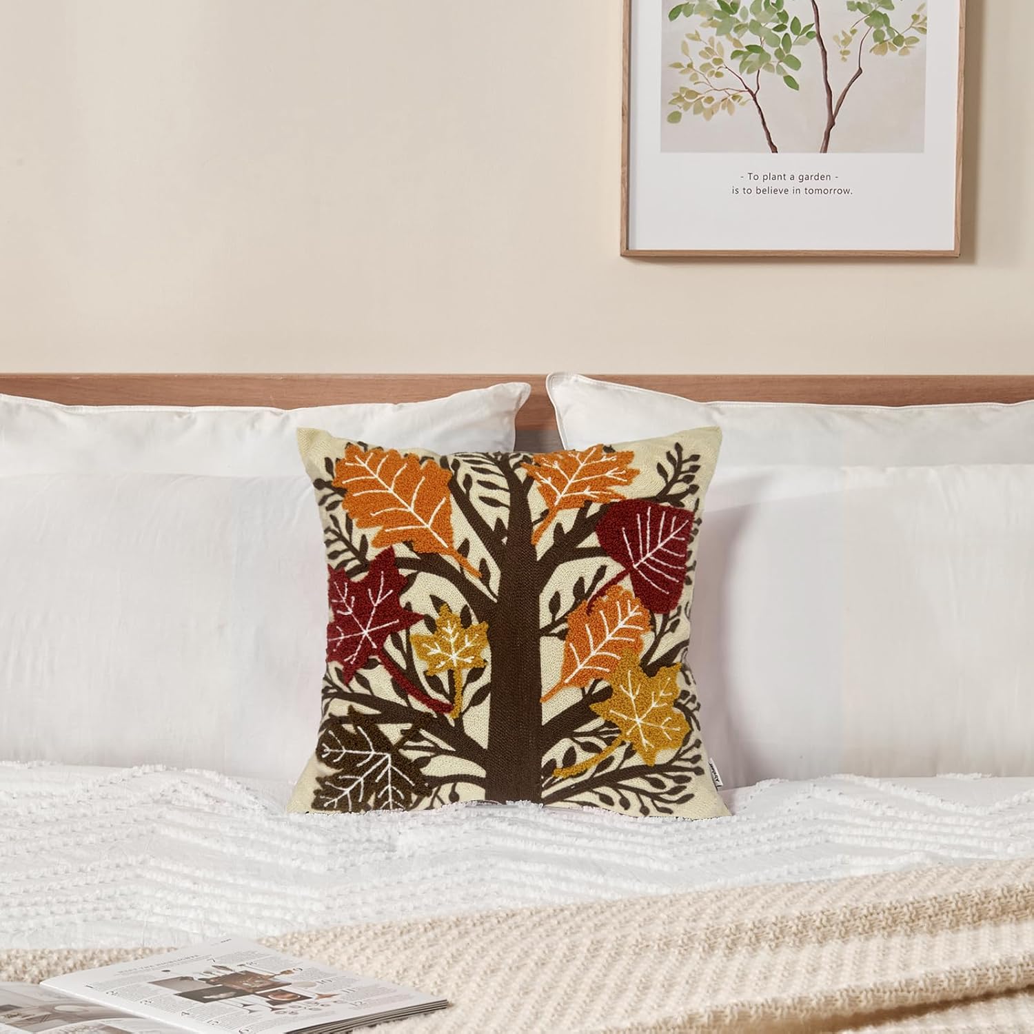 Alysheer Embroidered Fall Decorative Throw Pillow Cover 18"x 18", Boho Farmhouse Cottage Tufted